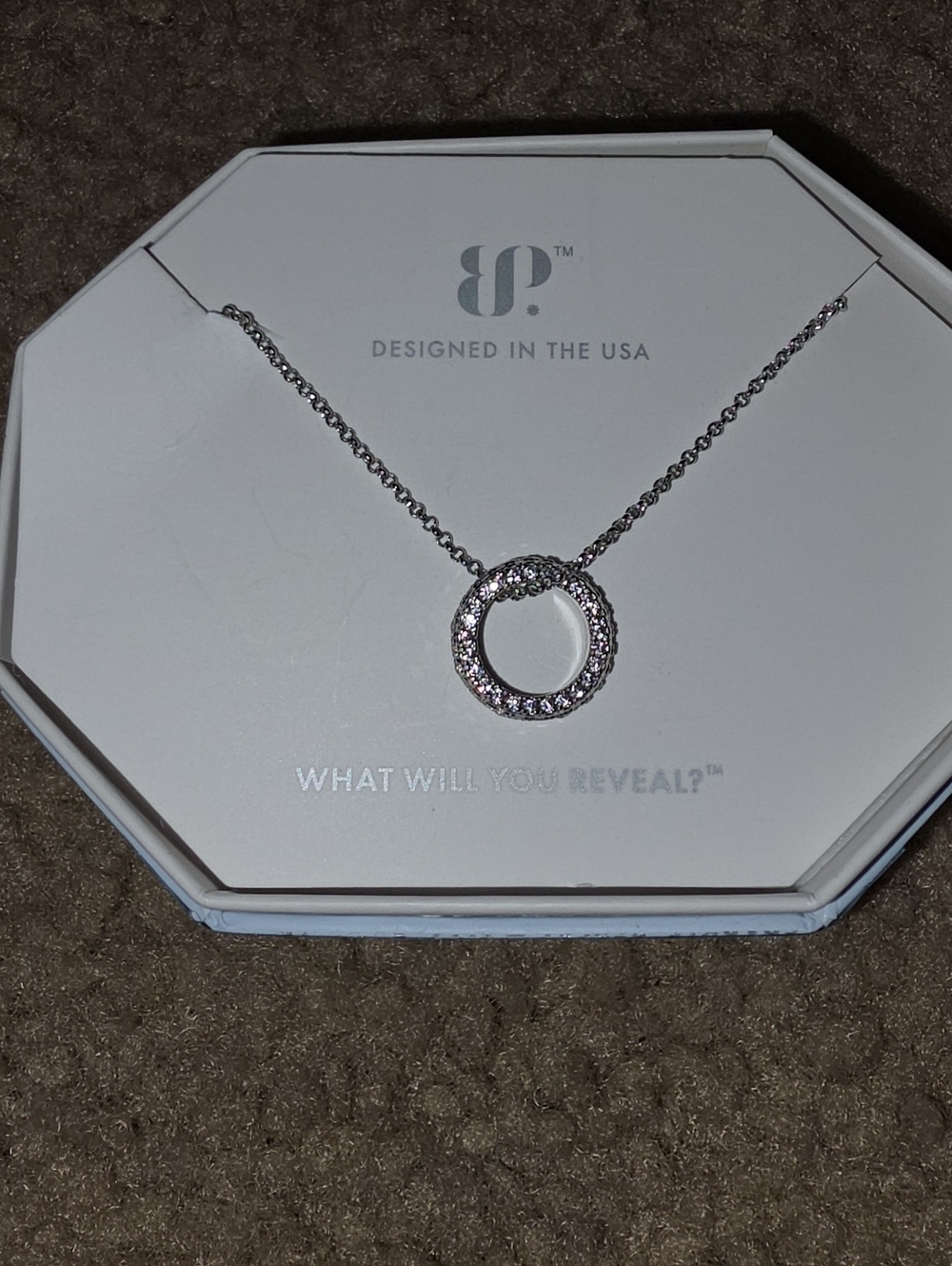 bp Silver Rose Quartz Pave Circle Pendant Necklace